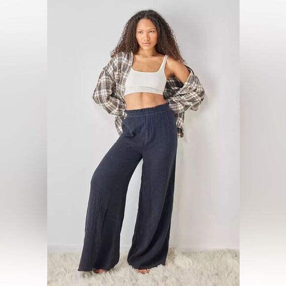 Pinch lounge pants Navy Blue 100% Cotton Wide Leg Pants Elastic Waist S - Picture 1 of 13